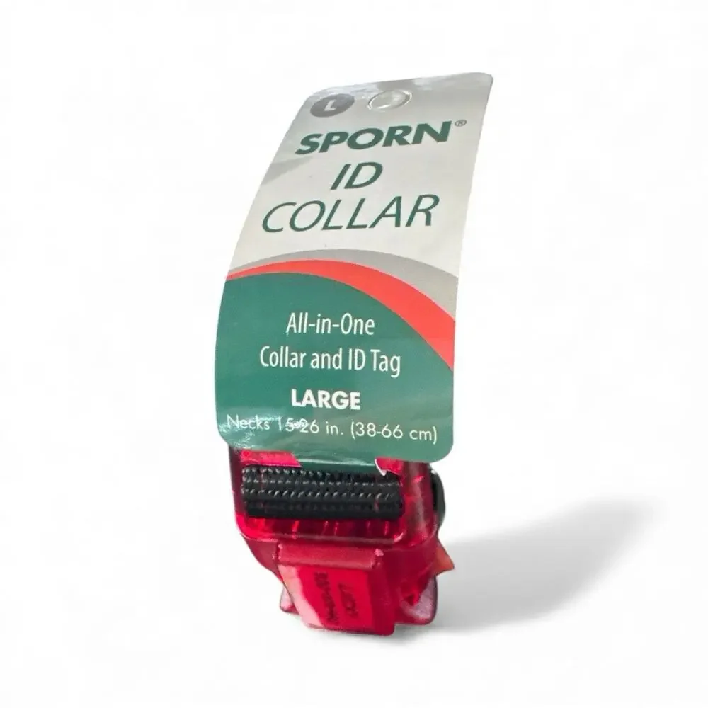 Sporn Dog ID Collar Large All In One Black Red Waterproof Adjustable Neck 15-26”